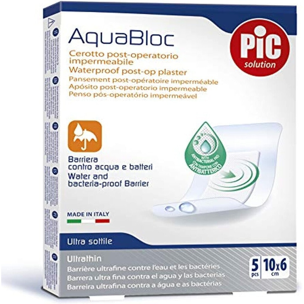 Pic Solution, Aquabloc plaster, Waterproof and breathable wound dressing, 10 cm x 6 cm