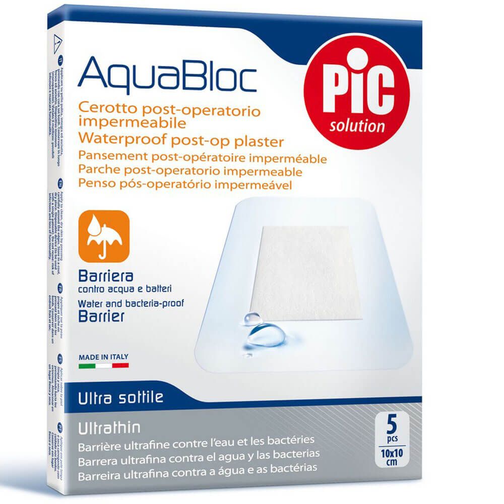 Pic, Aquabloc Waterproof Post-Op Plasters, Waterproof post-operative wound plasters, 10 x 10cm, pack of 5