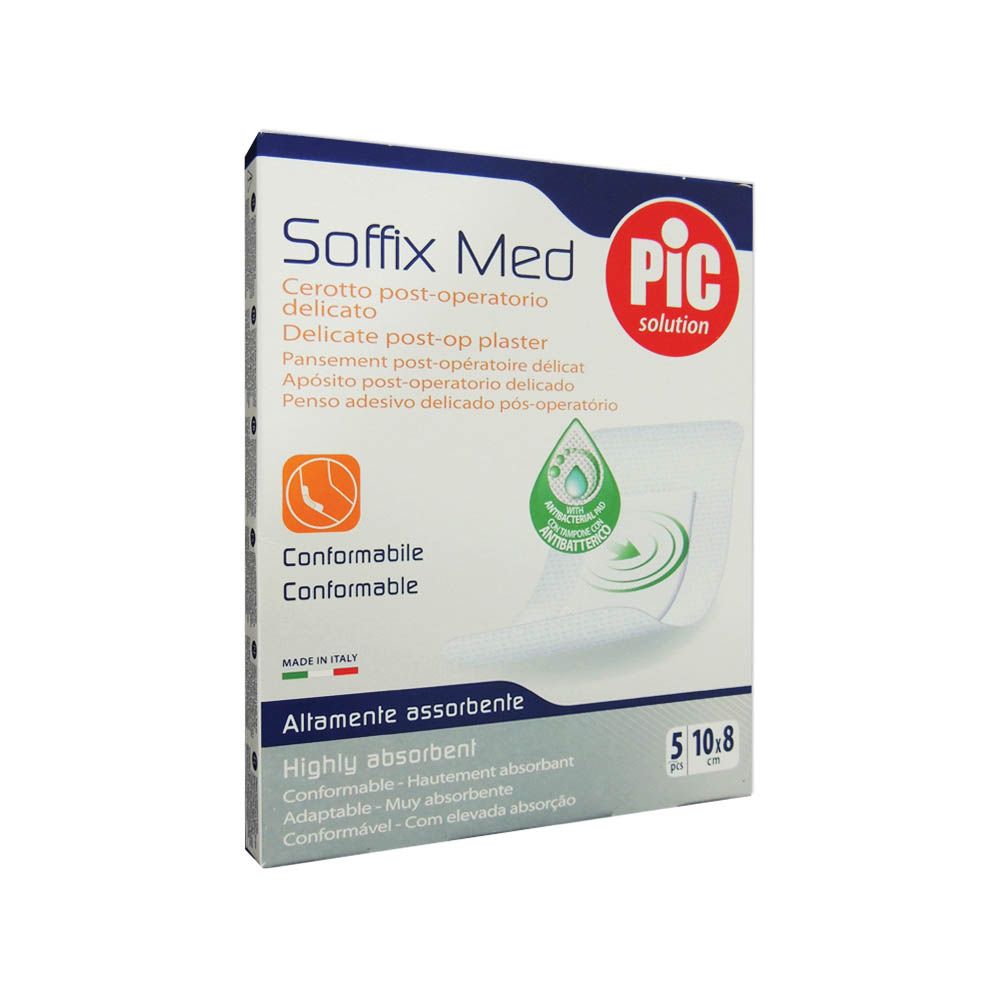 Pic, Soffix Med Delicate Post-Op Plaster, Soft breathable dressing for sensitive skin, 10 cm × 8 cm, pack of 5