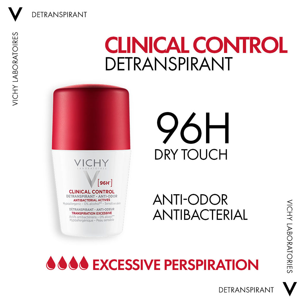 Vichy, Deo Clinical Control 96H Roll-On Women, Long-lasting clinical deodorant for women