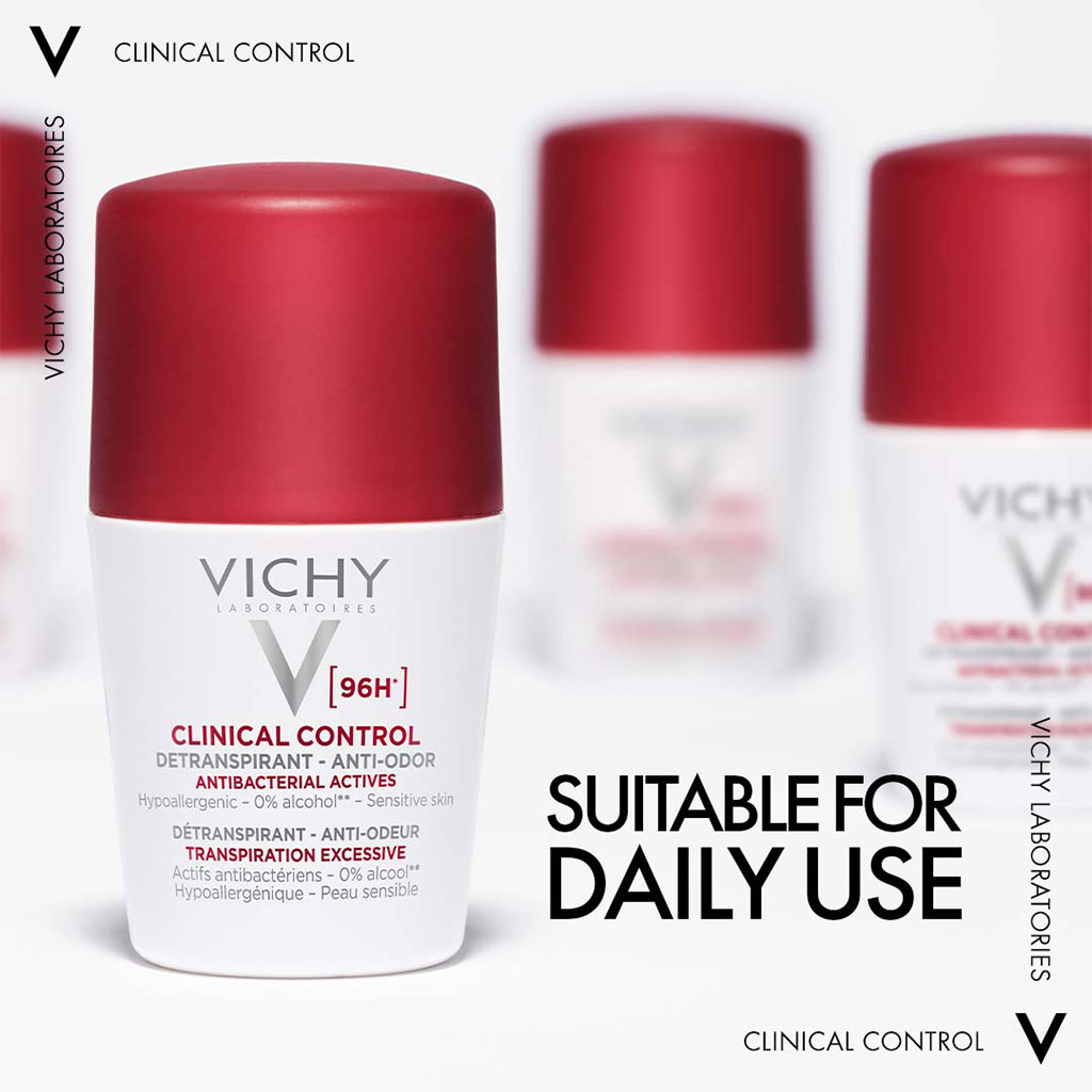 Vichy, Deo Clinical Control 96H Roll-On Women, Long-lasting clinical deodorant for women