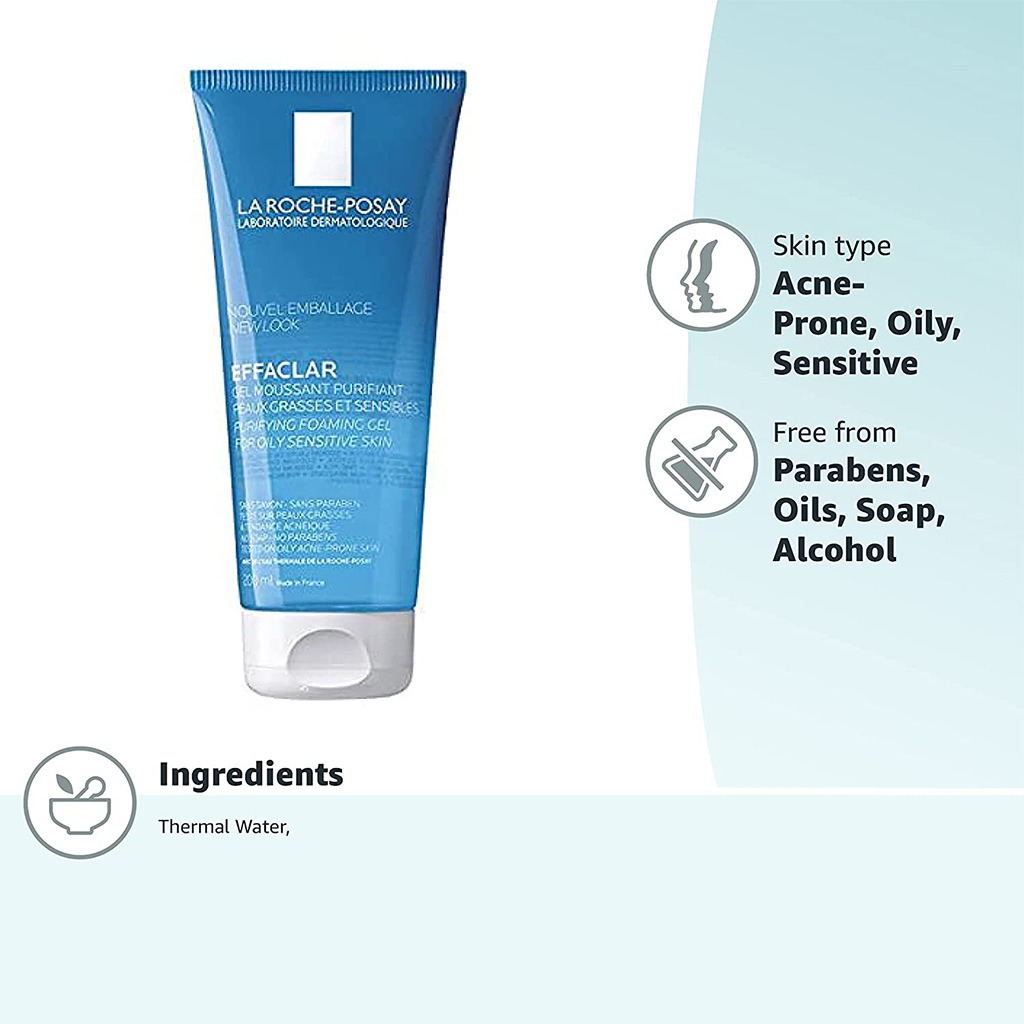 La Roche-Posay, Effaclar Acne Foaming Cleansing Gel, Foaming gel cleanser for oily and acne-prone skin, 200ml