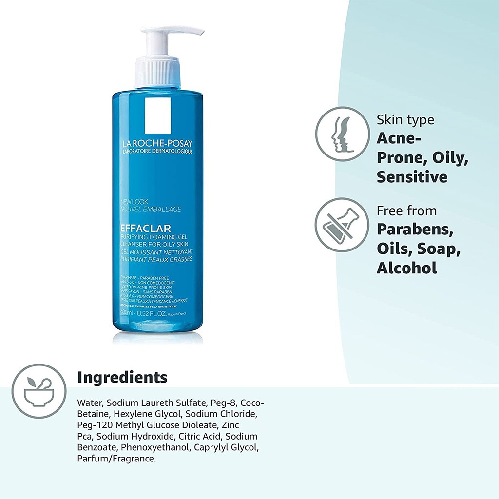La Roche-Posay, Effaclar Acne Foaming Cleansing Gel for Oily & Acne Prone Skin, Foaming gel cleanser for oily and acne-prone skin, 400ml