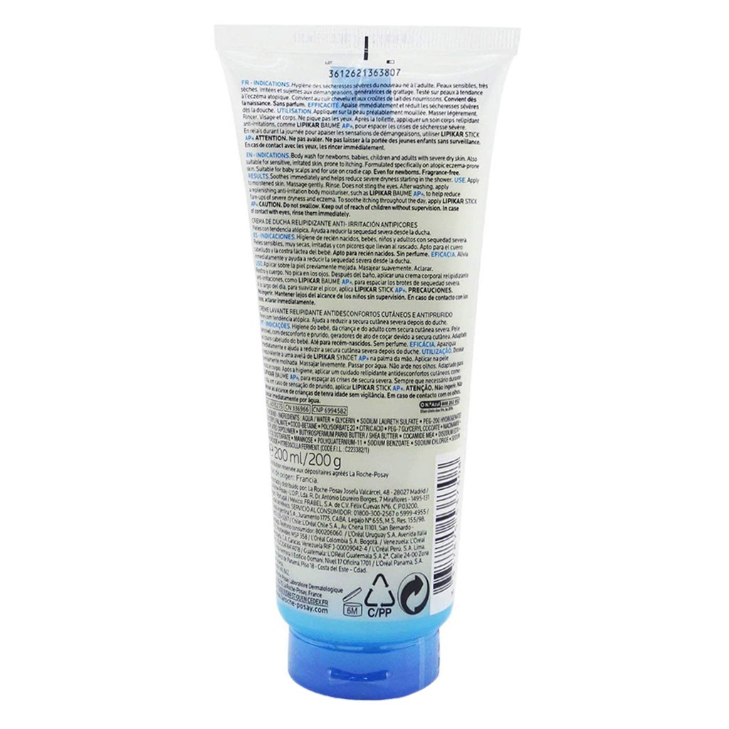 La Roche-Posay, Lipikar Syndet AP+ Body Wash, Cleansing wash for extremely dry, atopic eczema-prone skin, 200ml