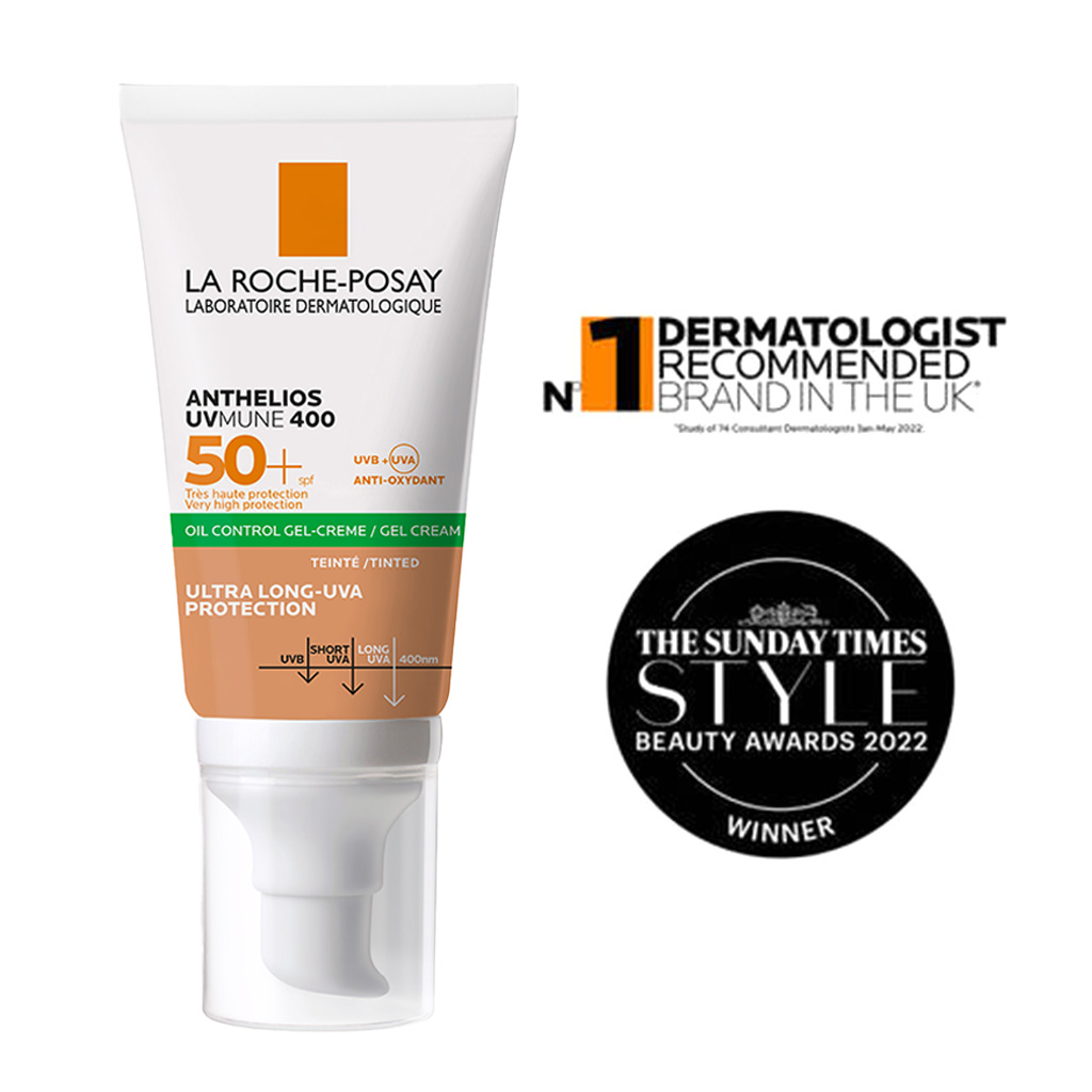 La Roche-Posay, Anthelios UVMune 400 SPF50+ Oil Control Tinted Gel Cream, High protection tinted gel cream for oily skin, 50ml