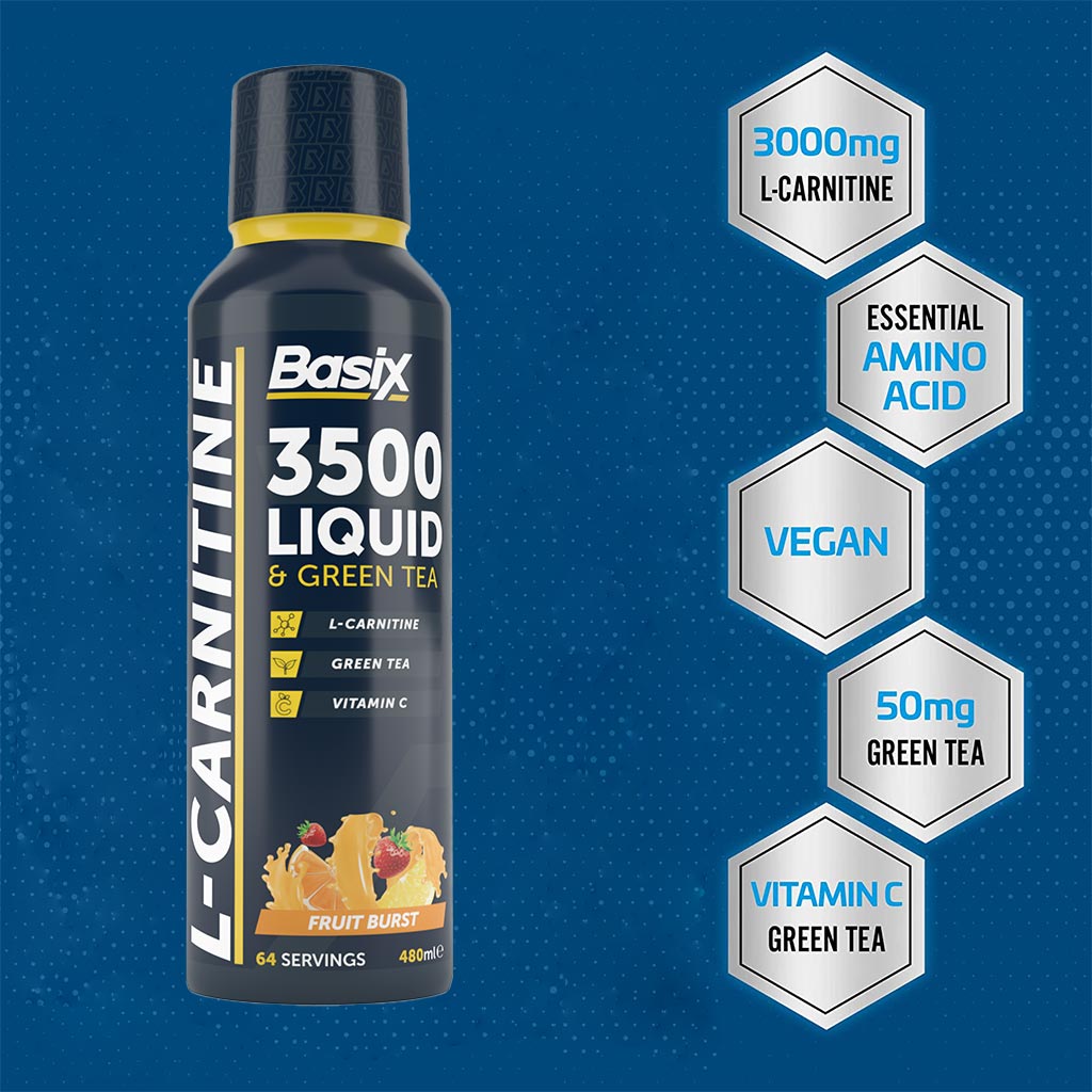 Basix, L-Carnitine 3500 & Green Tea Liquid, Fruit punch flavor endurance support drink, 480 ml