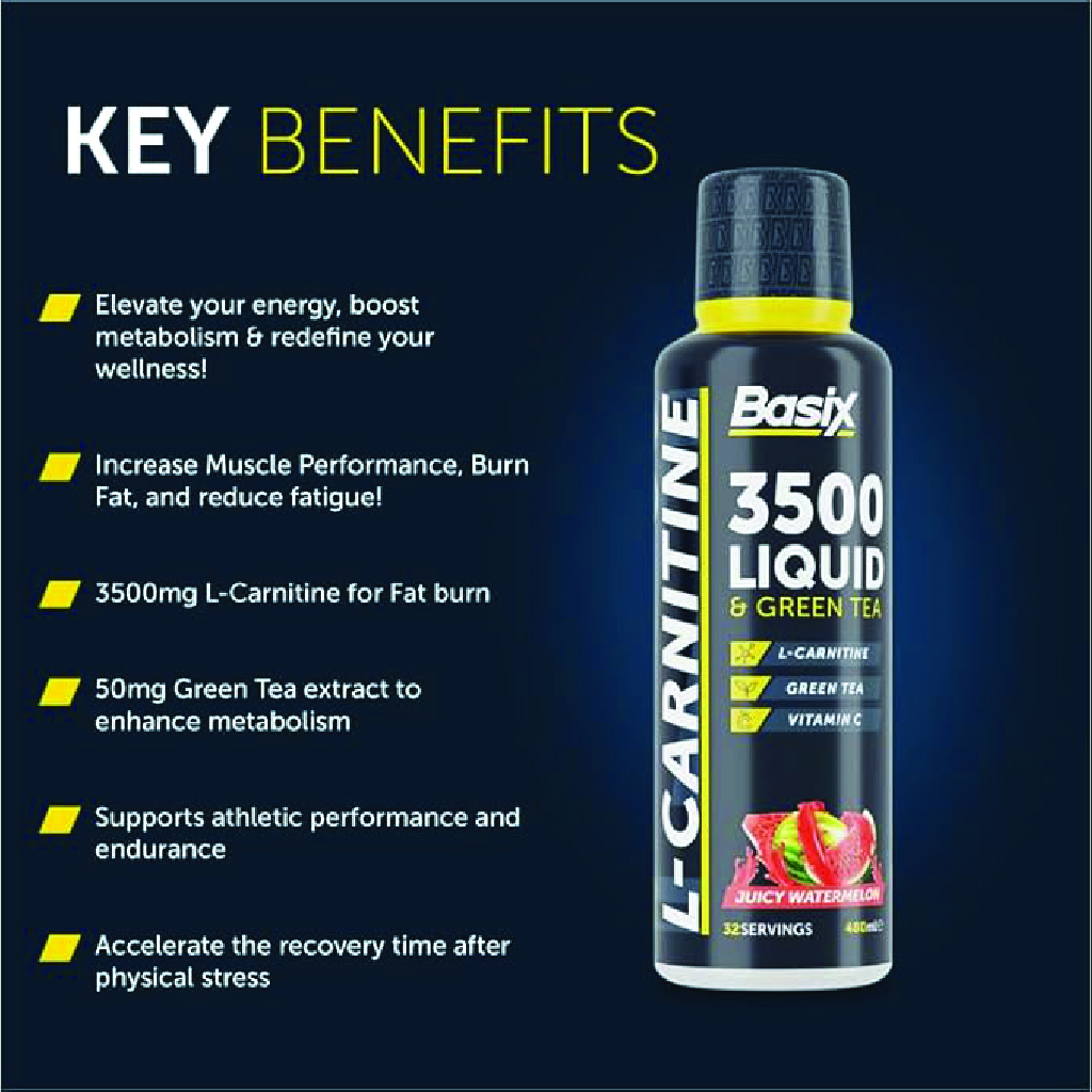 Basix, L-Carnitine Watermelon Flavor, Energy and metabolism support supplement, 480 ml