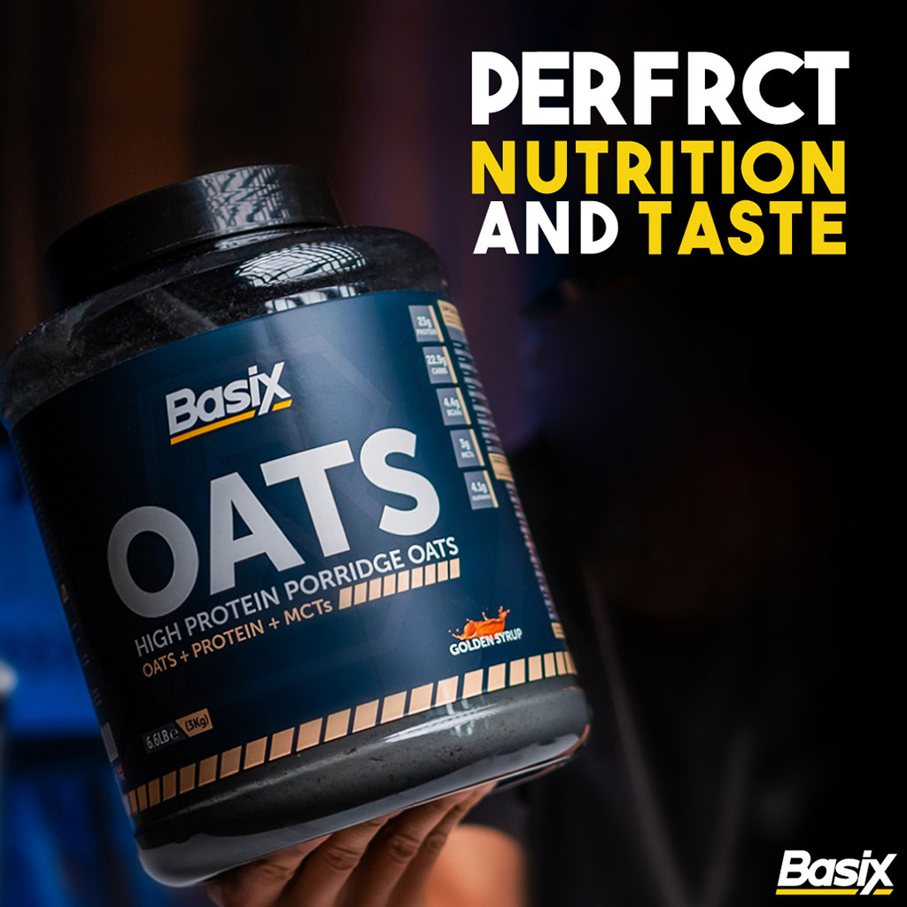 Basix, Oats High Protein Porridge with Proteins and MCTs Golden Syrup, Nutrient rich breakfast porridge, 3kg