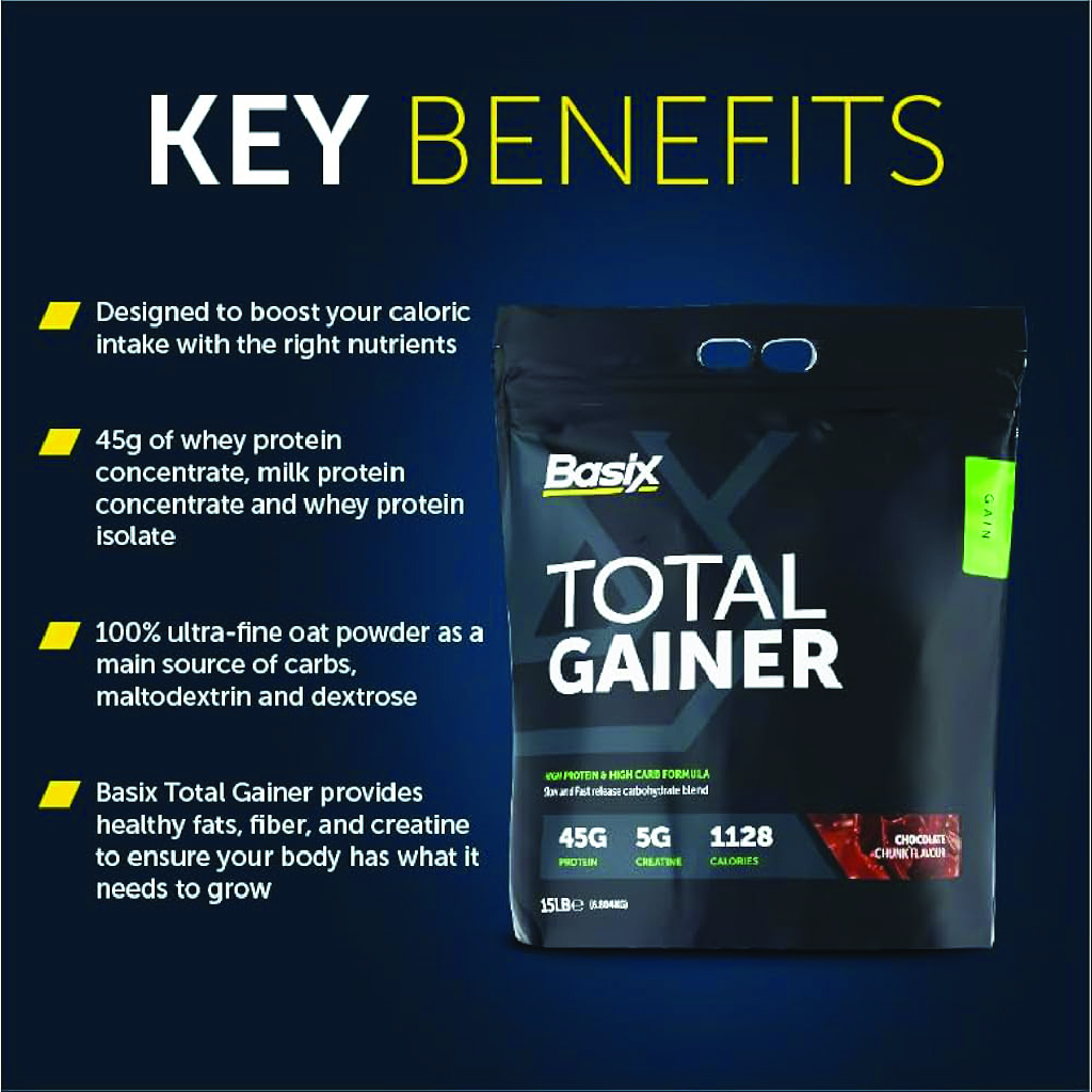 Basix, Total Gainer Chocolate Chunk, High-calorie mass gainer for muscle growth, 15 lb