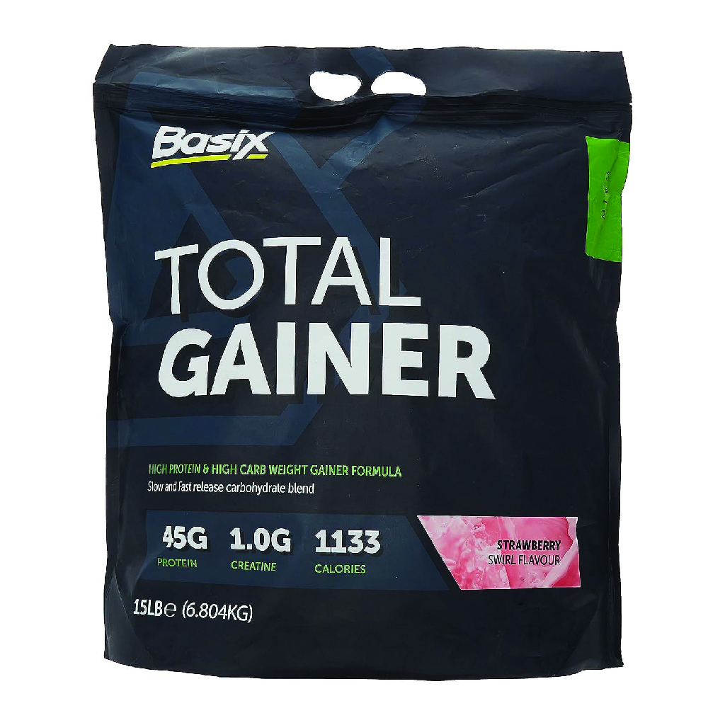Basix, Total Gainer Strawberry Swirl, Nutrient-rich mass gainer for weight gain, 15 lb