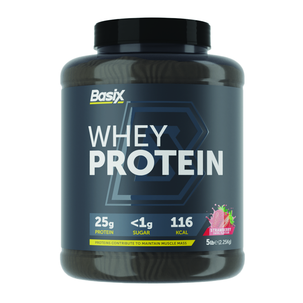 Basix, Whey Protein Strawberry Swirl, High-quality protein powder for muscle recovery, 5 lb