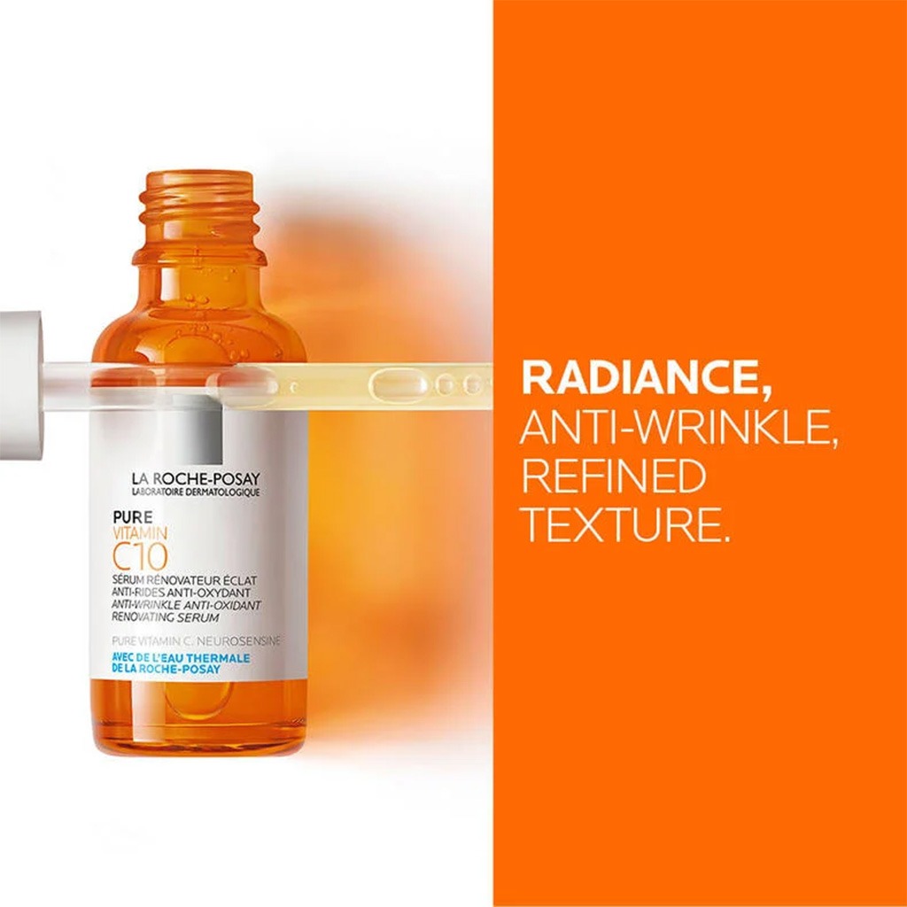 La Roche-Posay, 10% Pure Vitamin C Anti-Aging Face & Neck Serum, Antioxidant serum for wrinkle reduction, 30 ml