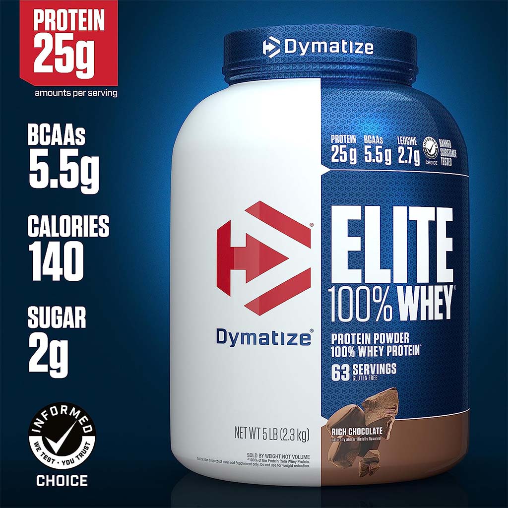 Dymatize, Elite 100% Whey Protein Powder Gluten Free Rich Chocolate, High-quality whey protein powder, 2.3kg