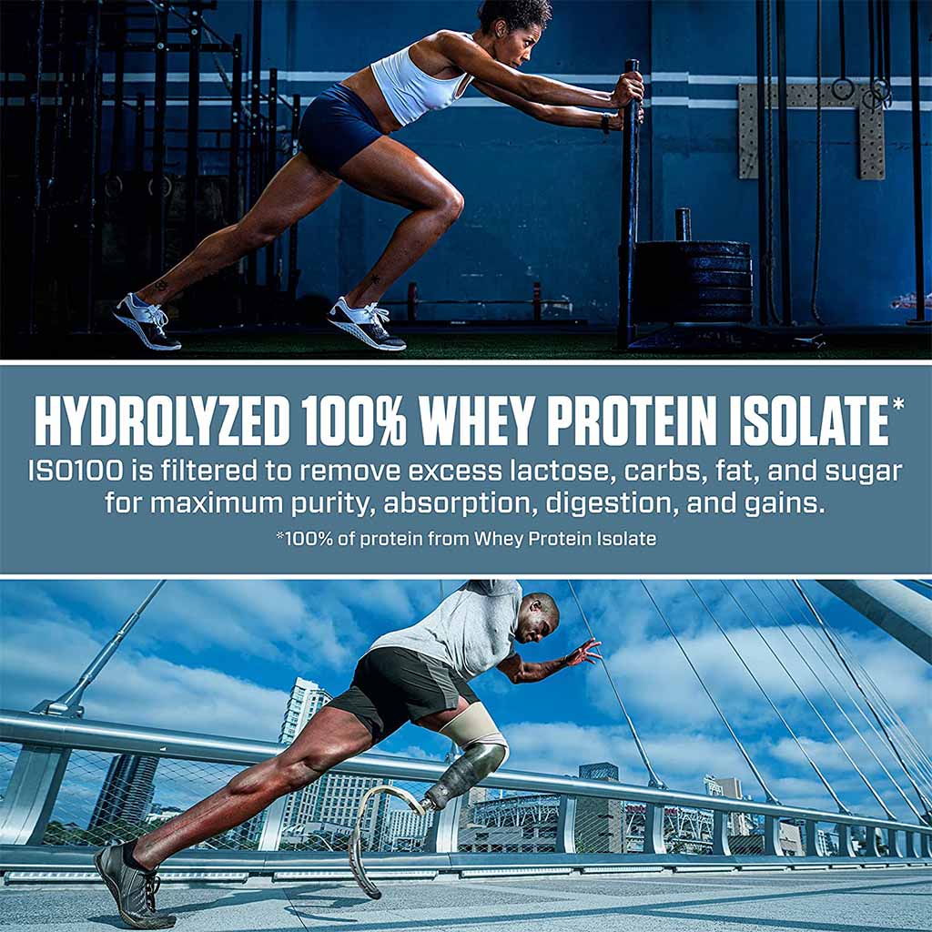 Dymatize, Iso 100 Gourmet Chocolate, Hydrolyzed whey protein isolate for muscle recovery, 650g