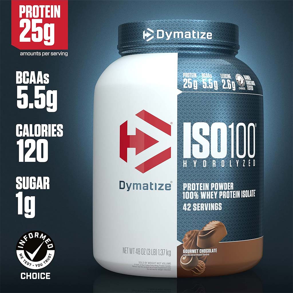 Dymatize, Iso 100 Gourmet Chocolate, Hydrolyzed whey protein isolate for muscle recovery