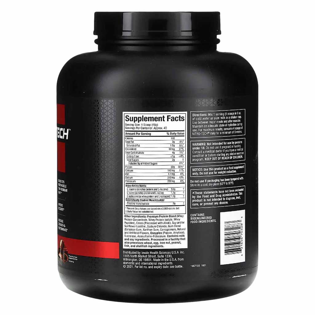 MuscleTech, Nitro Tech Performance Series Milk Chocolate, High-performance whey protein powder, 4lbs