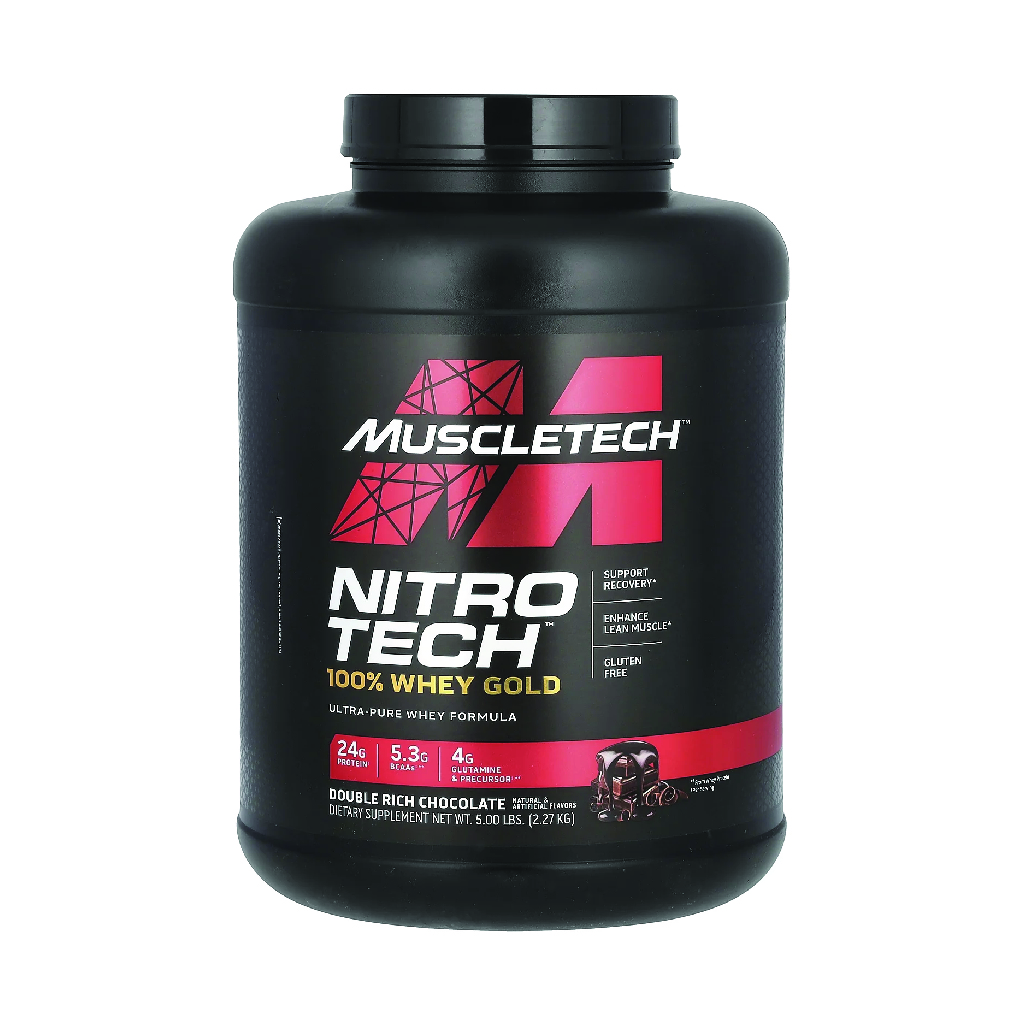 MuscleTech, NitroTech 100% Whey Gold Double Rich Chocolate, Premium protein powder for muscle growth, 2.27 kg