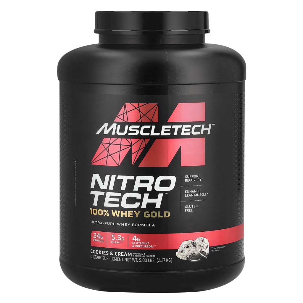 MuscleTech, NitroTech 100% Whey Gold - Cookies and Cream, Premium whey protein powder for muscle building, 2.27kg
