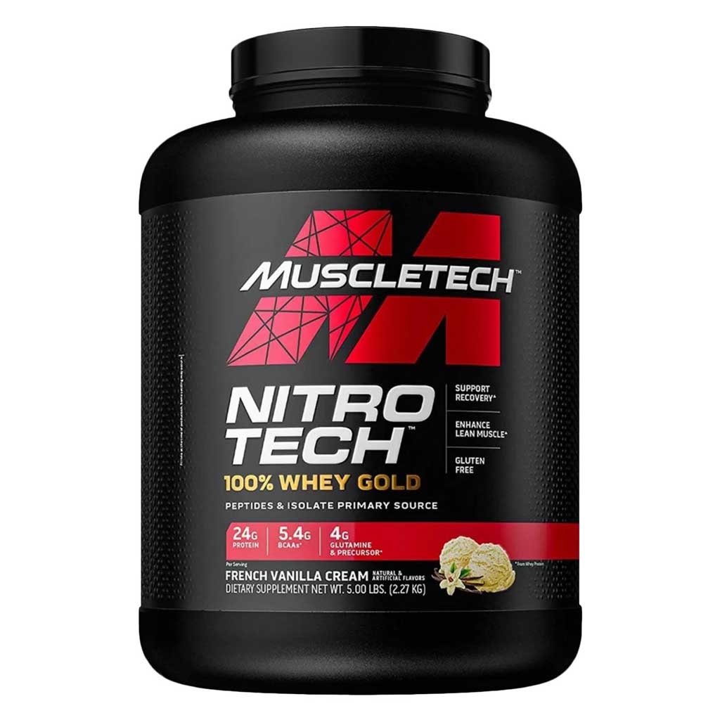 MuscleTech, NitroTech 100% Whey Gold French Vanilla Cream, Premium whey protein powder for muscle recovery, 2.27kg