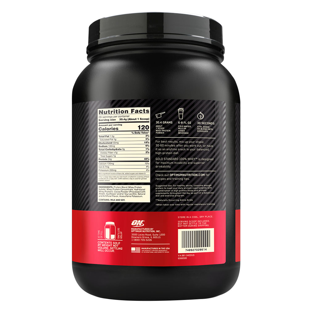 Optimum Nutrition, Gold Standard 100% Whey Protein Powder Double Rich Chocolate, High quality protein powder for muscle recovery, 907 g