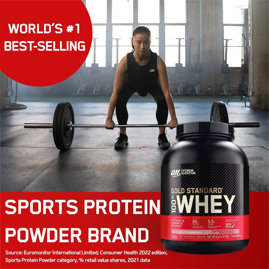Optimum Nutrition Gold Standard 100% Whey Protein Powder -  Delicious Strawberry 5lb