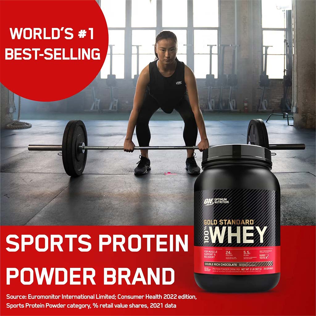 Optimum Nutrition, Gold Standard 100% Whey Protein Powder Double Rich Chocolate, Premium whey protein powder for muscle recovery, 5lbs