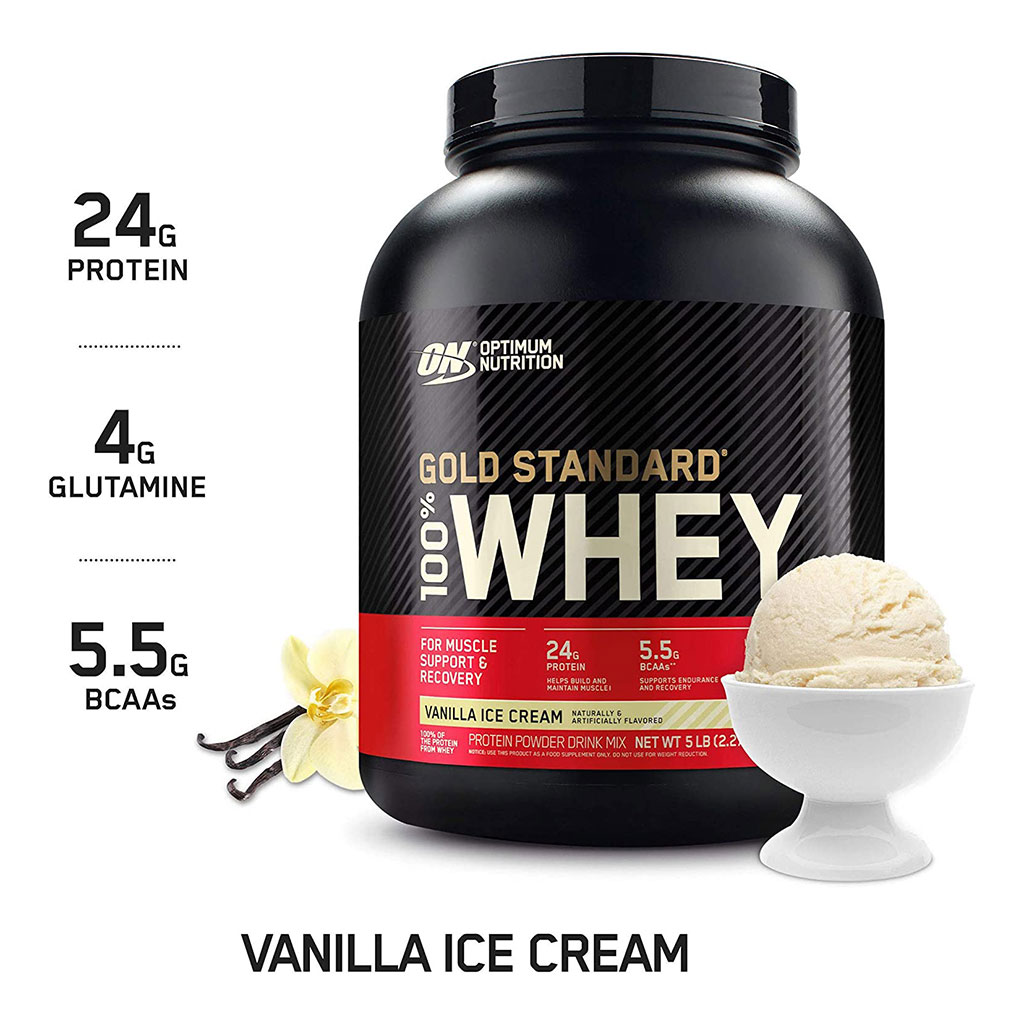 Optimum Nutrition (On) Gold Standard 100% Whey Protein Powder (Vanilla Ice Cream) 5 Lbs