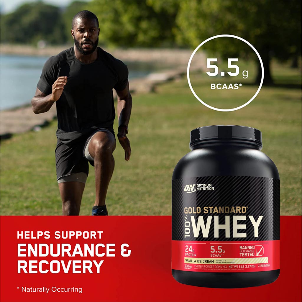 Optimum Nutrition (On) Gold Standard 100% Whey Protein Powder (Vanilla Ice Cream) 5 Lbs