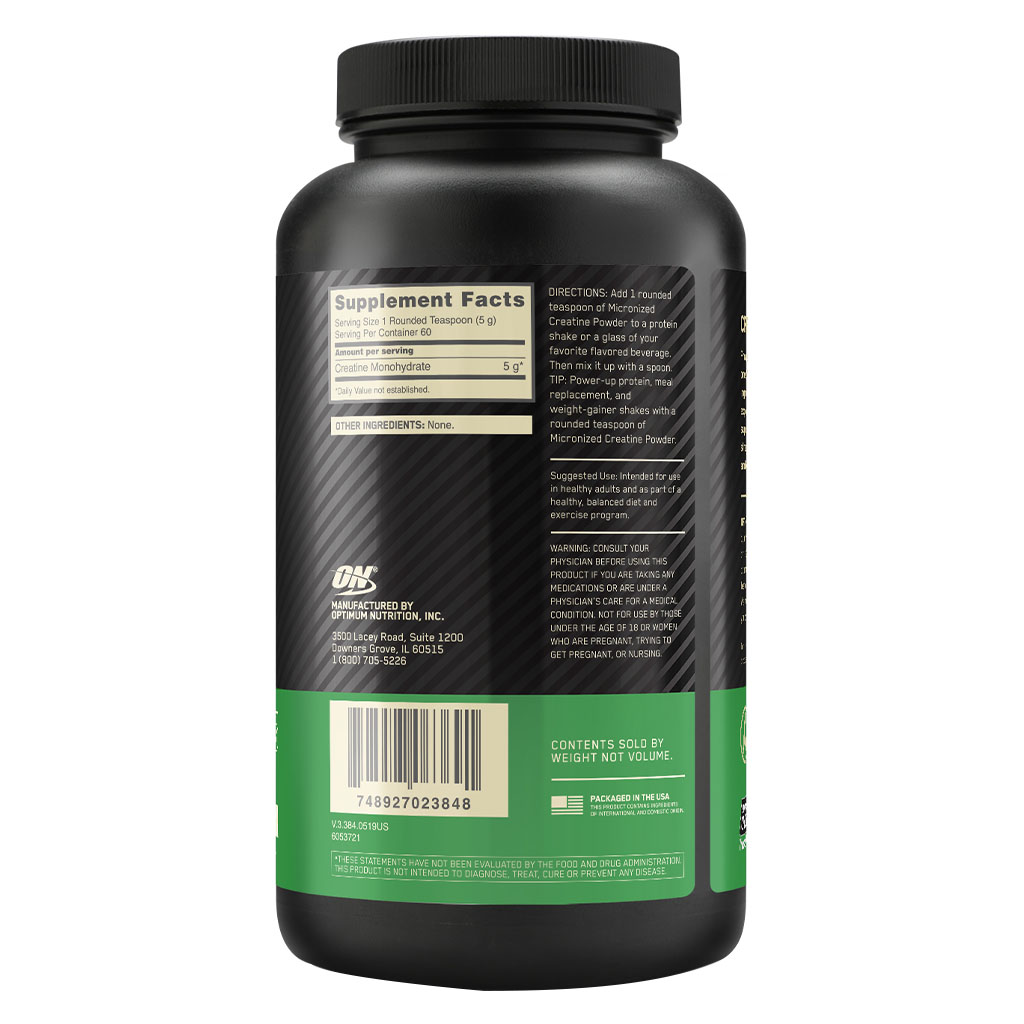 Optimum Nutrition, Micronized Creatine Powder Unflavored, Creatine supplement for muscle strength and performance, 300g (60 servings)
