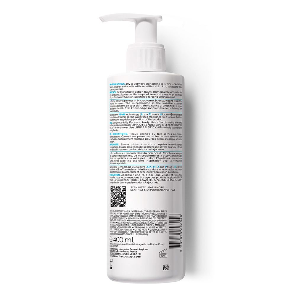 La Roche-Posay, Lipikar Baume AP+M, Intensive moisturizing balm for very dry and sensitive skin, 400ml