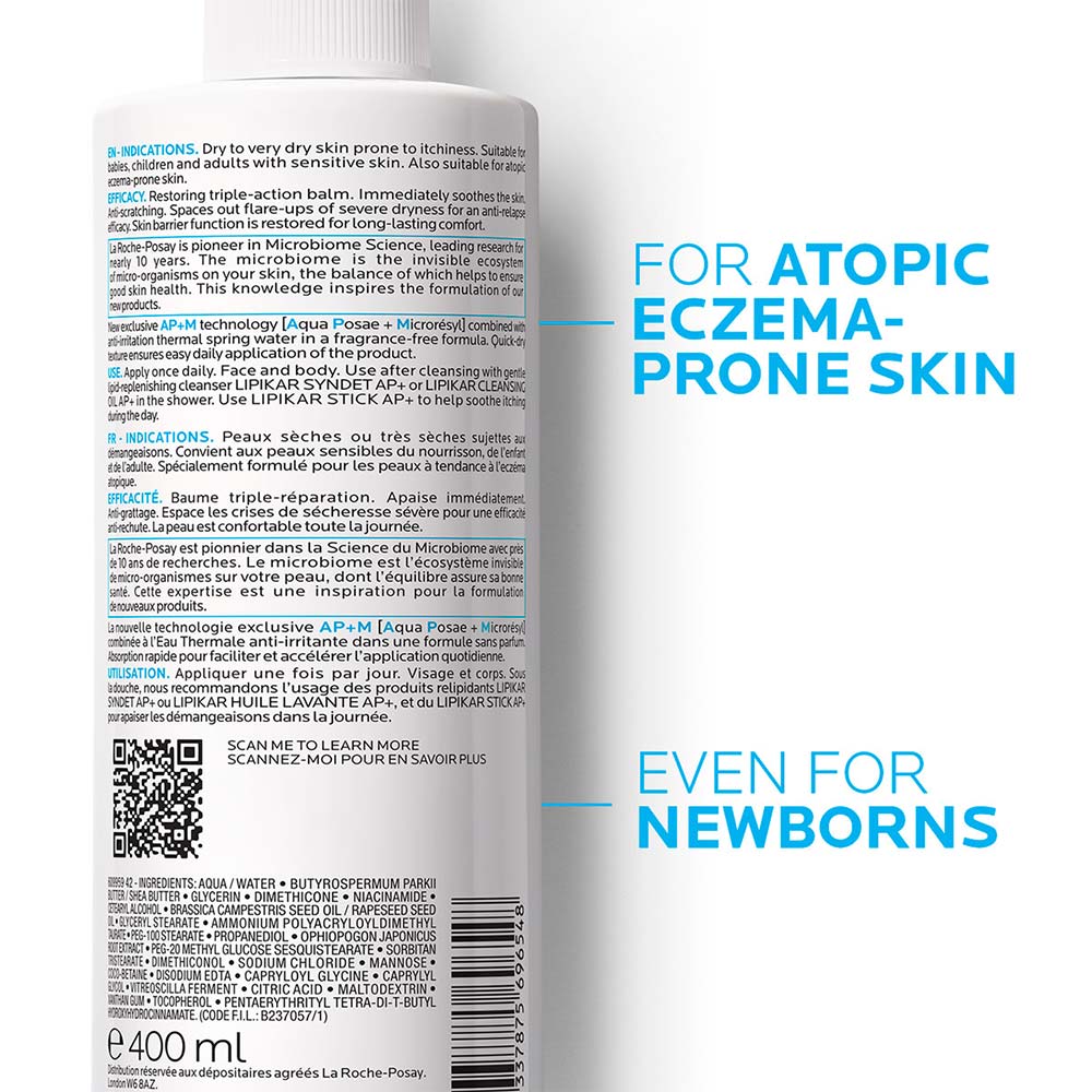 La Roche-Posay, Lipikar Baume AP+M, Intensive moisturizing balm for very dry and sensitive skin, 400ml