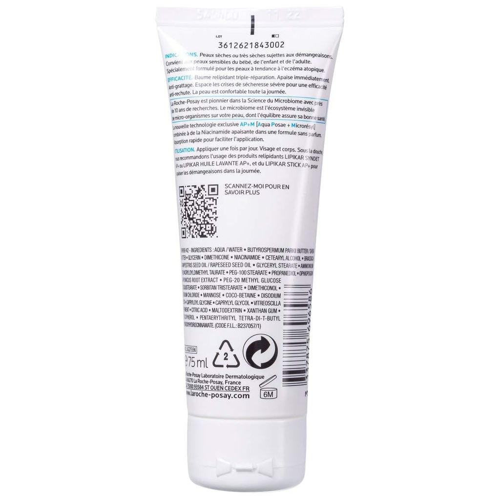 La Roche-Posay, Lipikar Balm AP+ Biome, Soothing balm for very dry and sensitive skin, 75ml