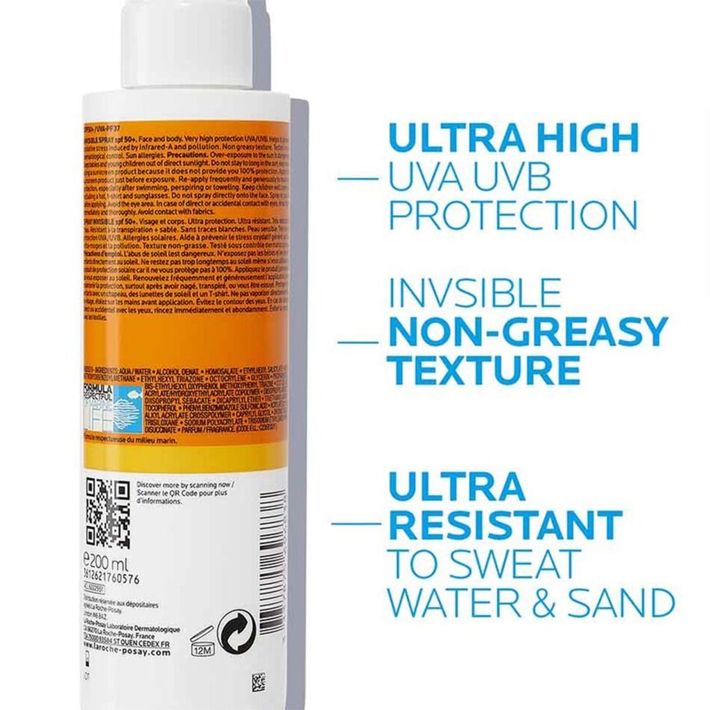 La Roche-Posay, Anthelios SPF 50+ Invisible Sunscreen Body Spray, High protection sunscreen with invisible finish, 200ml
