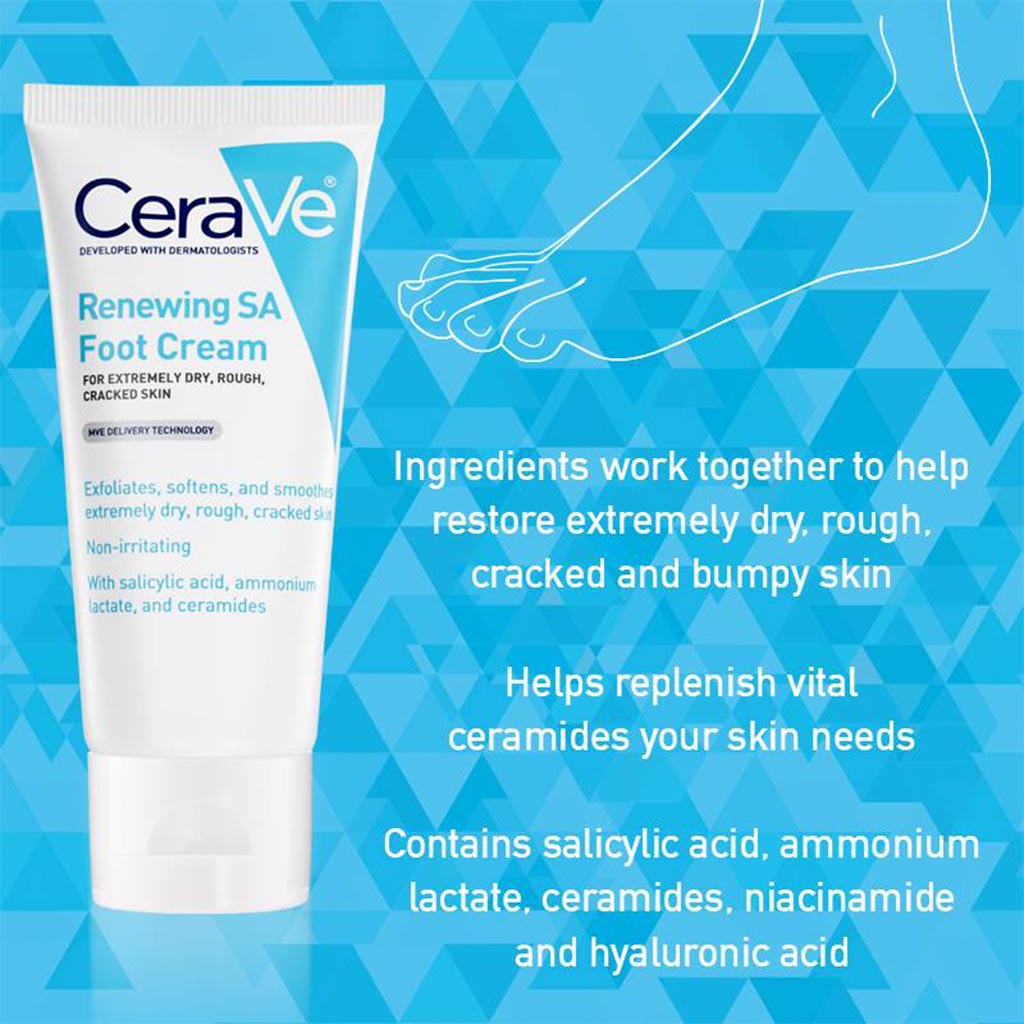 CeraVe, SA Renewing Foot Cream with Salicylic Acid, Exfoliating and moisturizing foot cream for dry, rough skin, 88ml