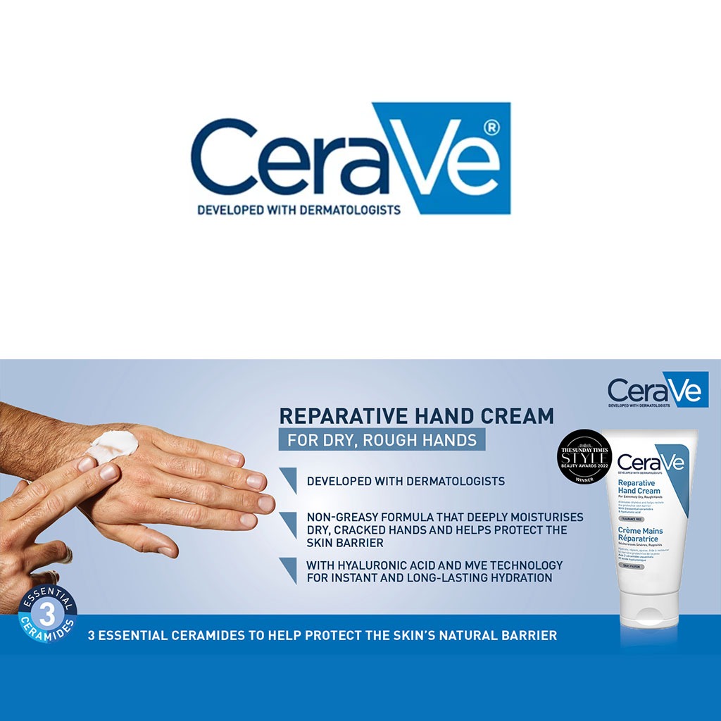 CeraVe, Therapeutic Hand Cream, Restorative hand cream for dry and cracked skin, 85g