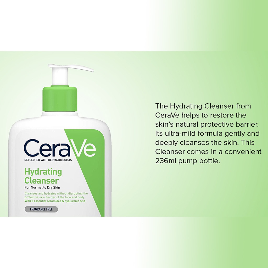 CeraVe, Hydrating Fragrance Free Cleanser for Normal to Dry Skin, Gentle moisturizing facial cleanser, 473 ml
