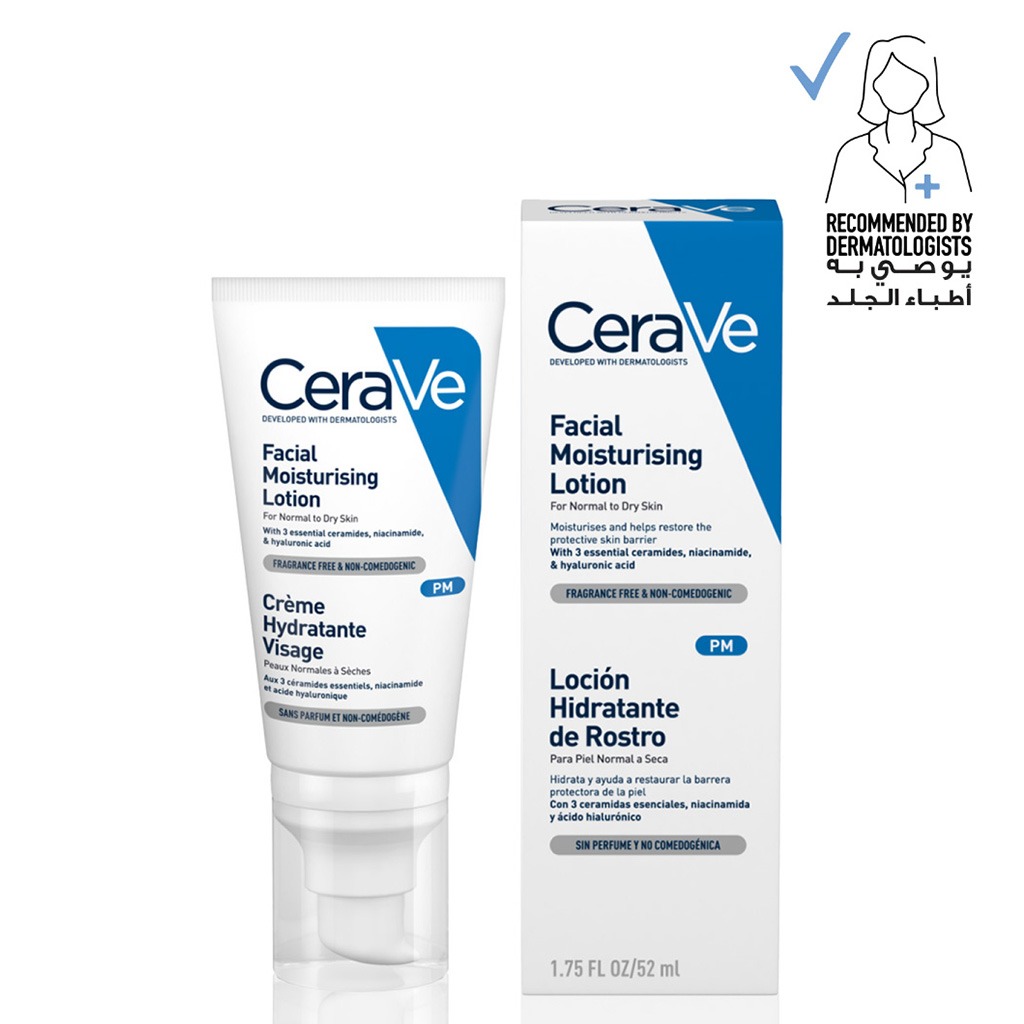 CeraVe, Facial Moisturising PM Lotion for Normal to Dry Skin, Nighttime hydrating lotion with ceramides, 52ml