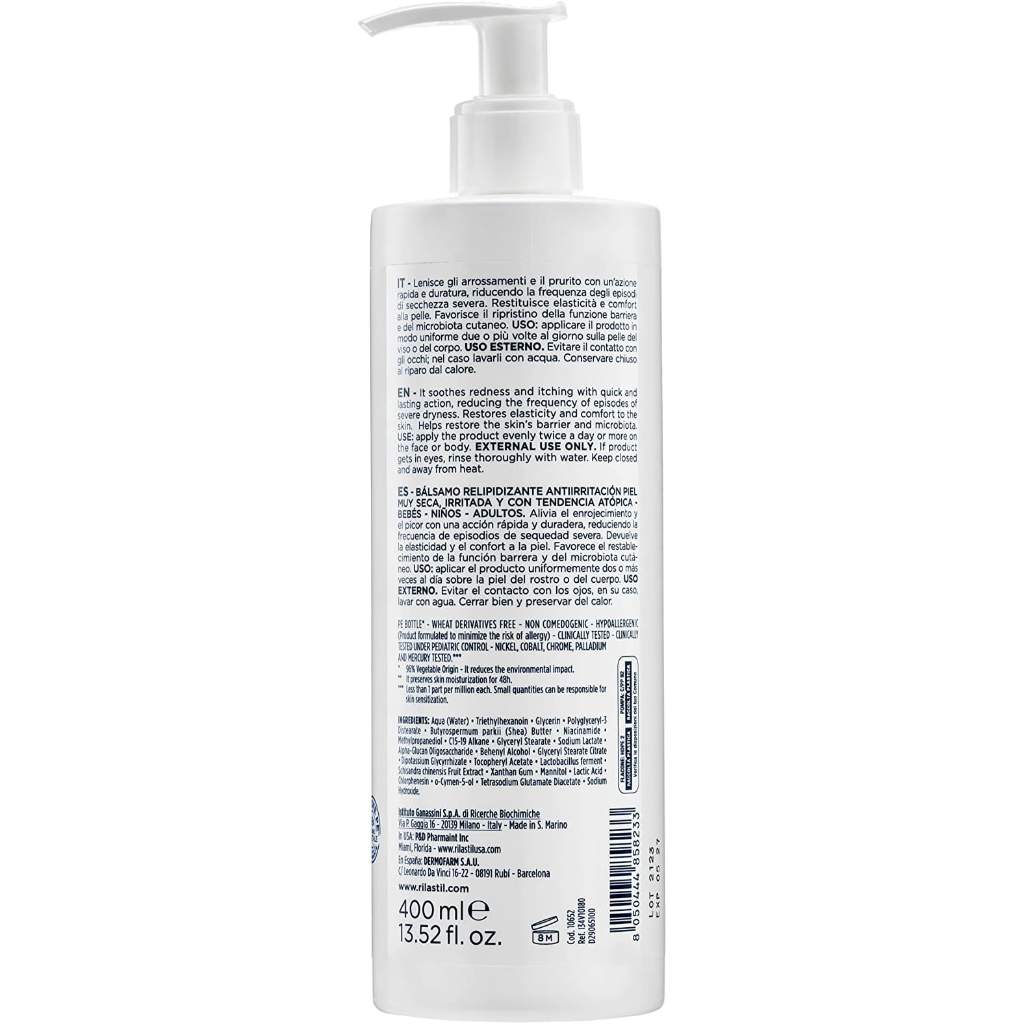 Rilastil, Xerolact PB Balm Lipid Replenishing Anti-irritation, Emollient balm for dry irritated skin, 400 ml