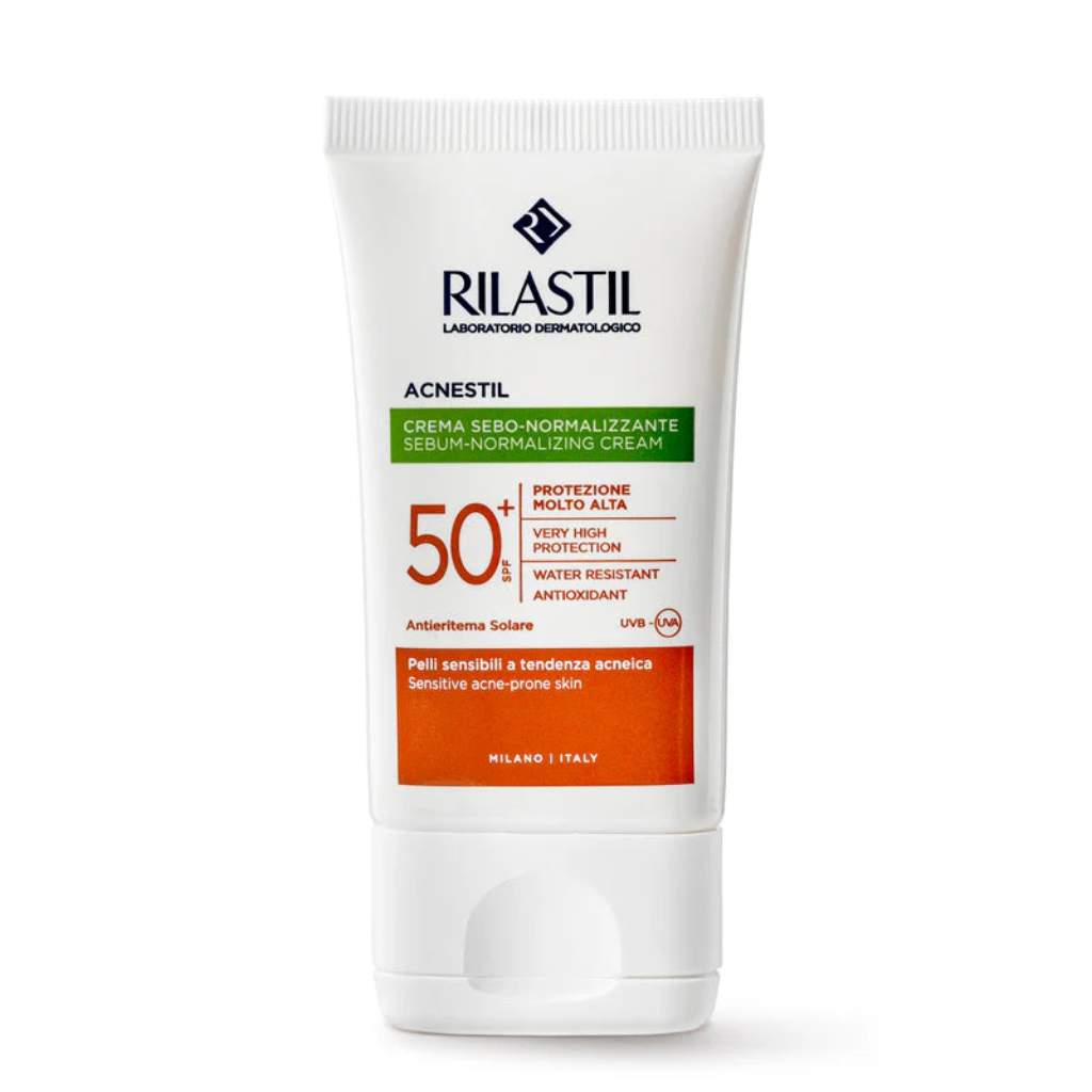 Rilastil, Acnestil Sebum-Normalizing Cream SPF 50+, High protection cream for oily skin, 40 ml