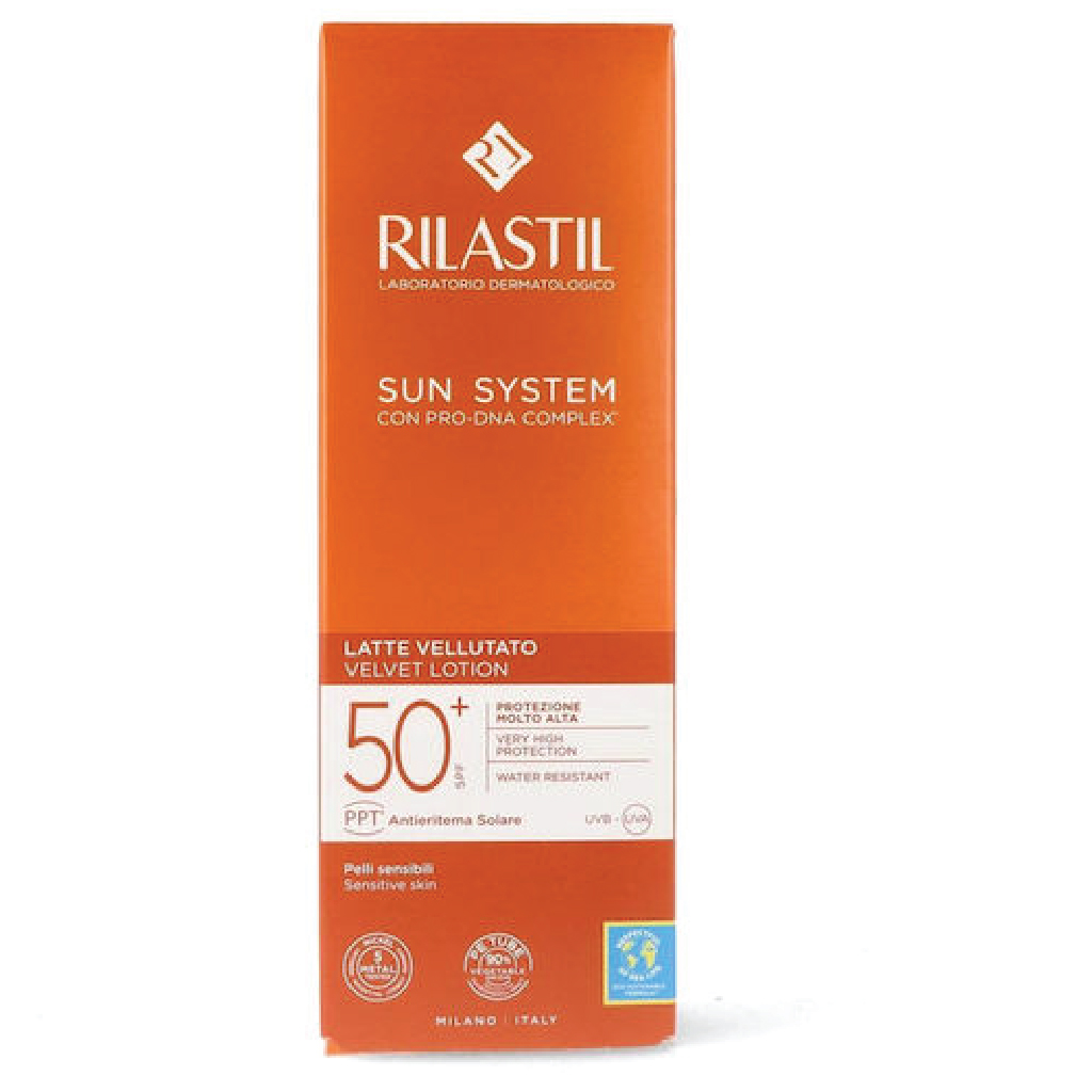 Rilastil, Sun System Velvet Lotion SPF 50+, High protection sun lotion for sensitive skin, 200ml