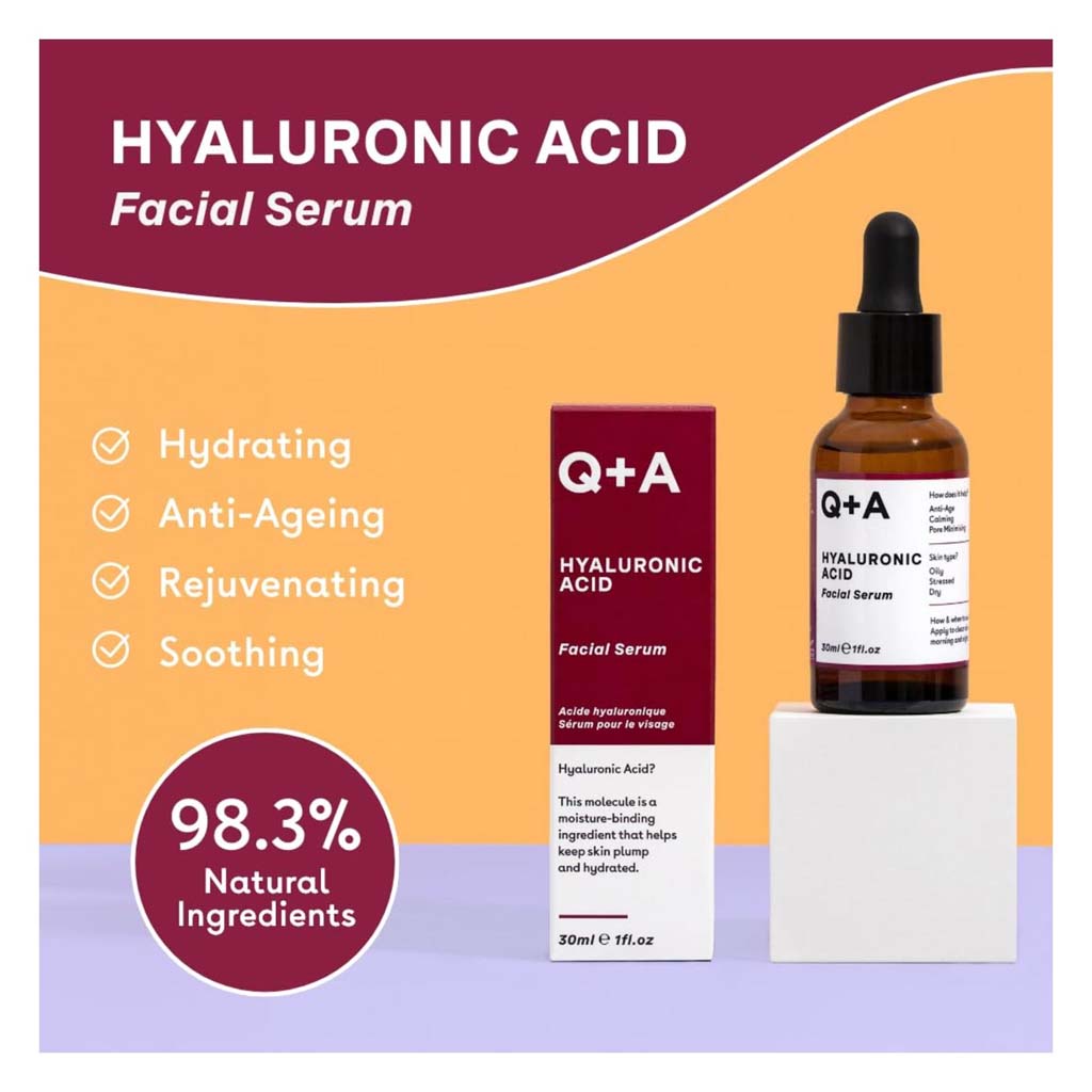 Q+A, Hyaluronic Acid Facial Serum, Hydrating serum for plump and smooth skin, 30 ml