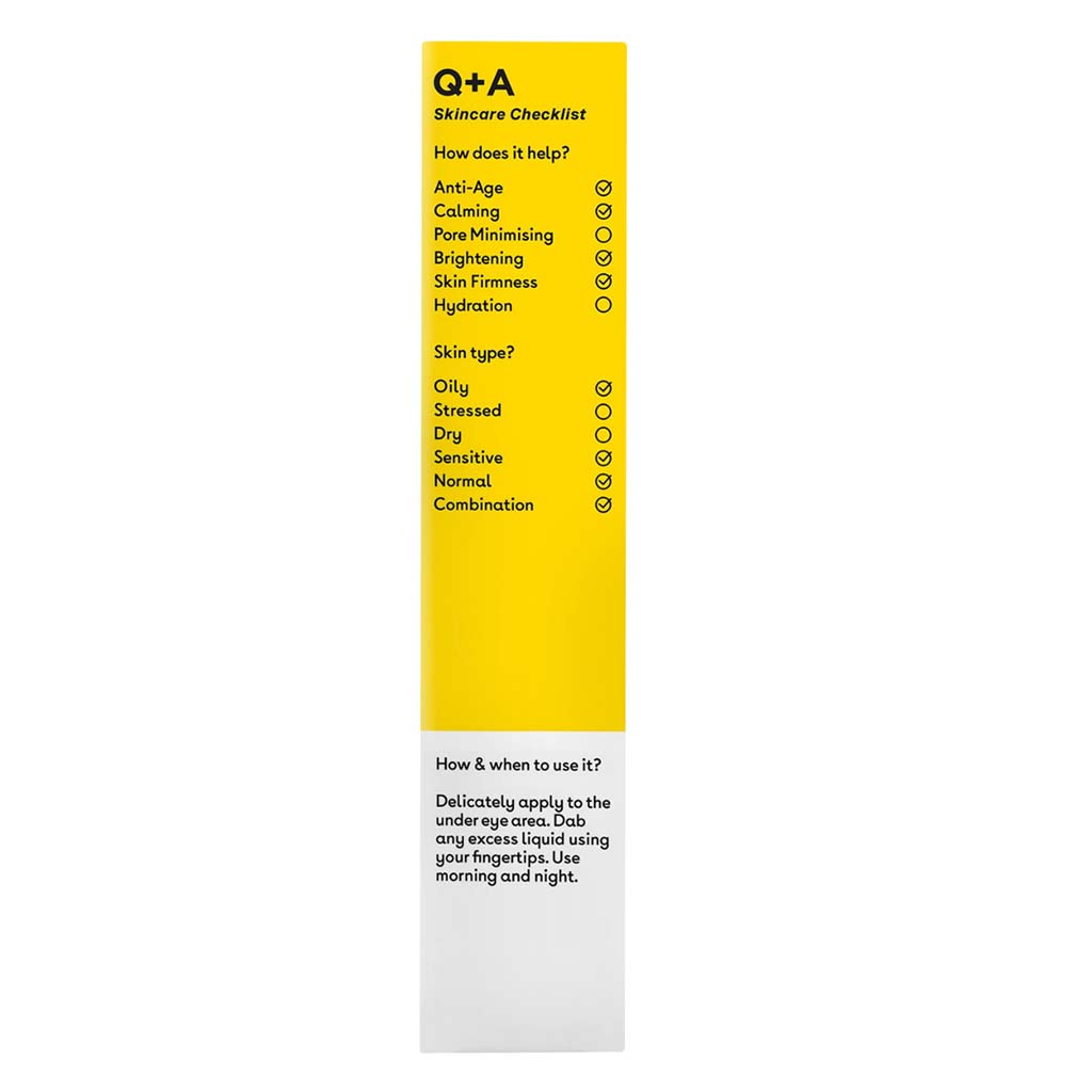 Q+A, Caffeine eye serum, Energizing serum to reduce puffiness and dark circles, 15 ml