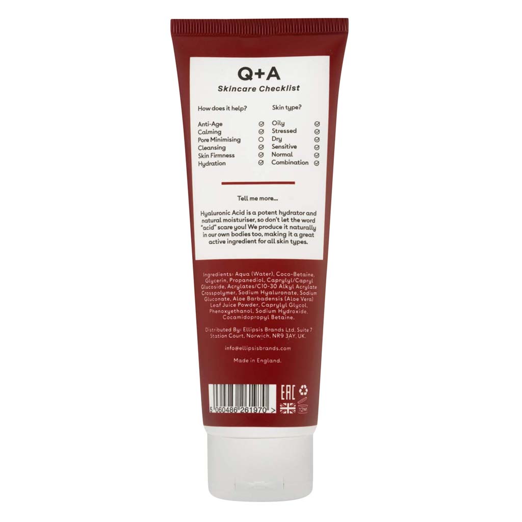 Q+A, Hyaluronic Acid Cleansing Gel, Hydrating gel cleanser for deep skin cleansing, 125 ml