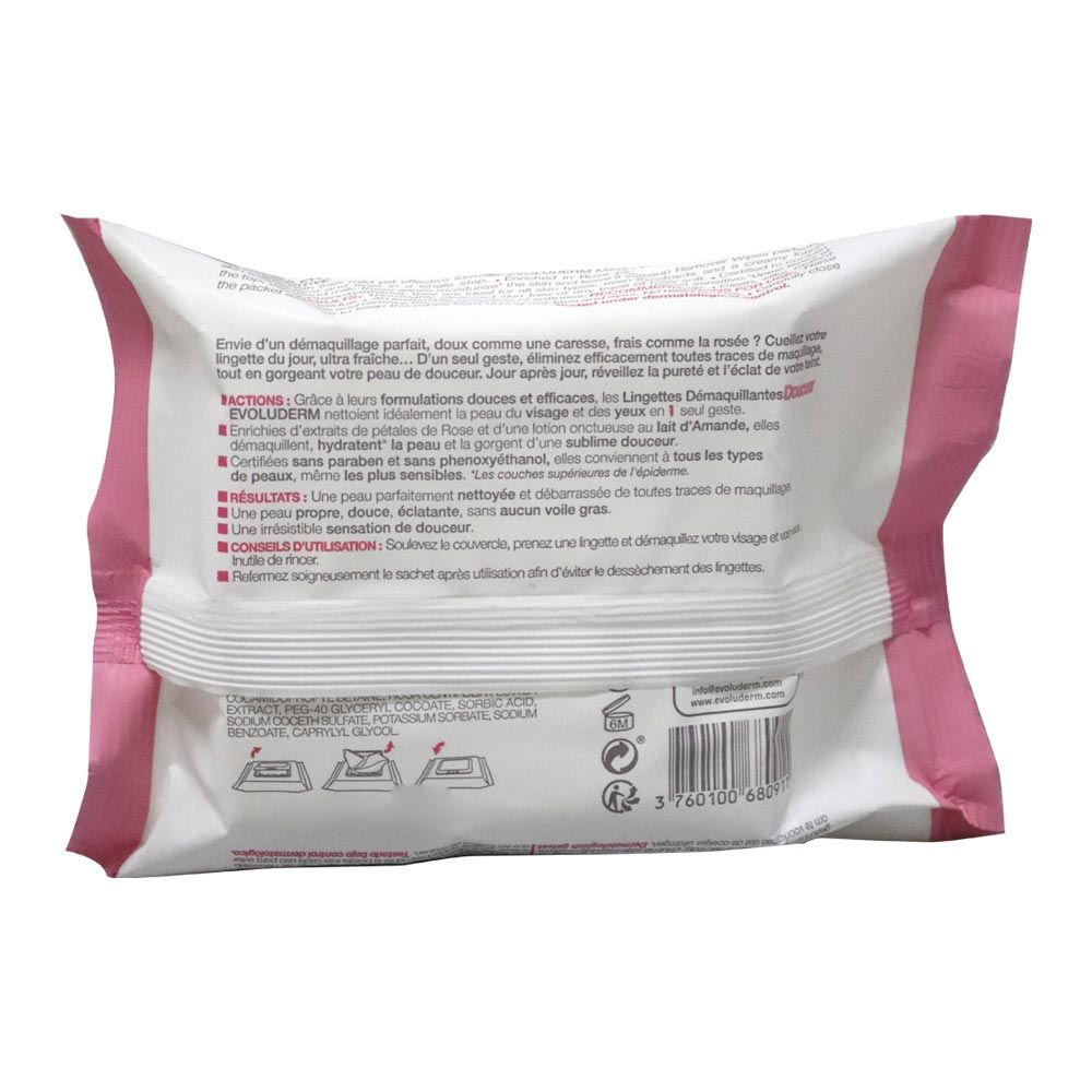 Evoluderm, Make Up Remover Wipes, Gentle wipes for all skin types cleansing