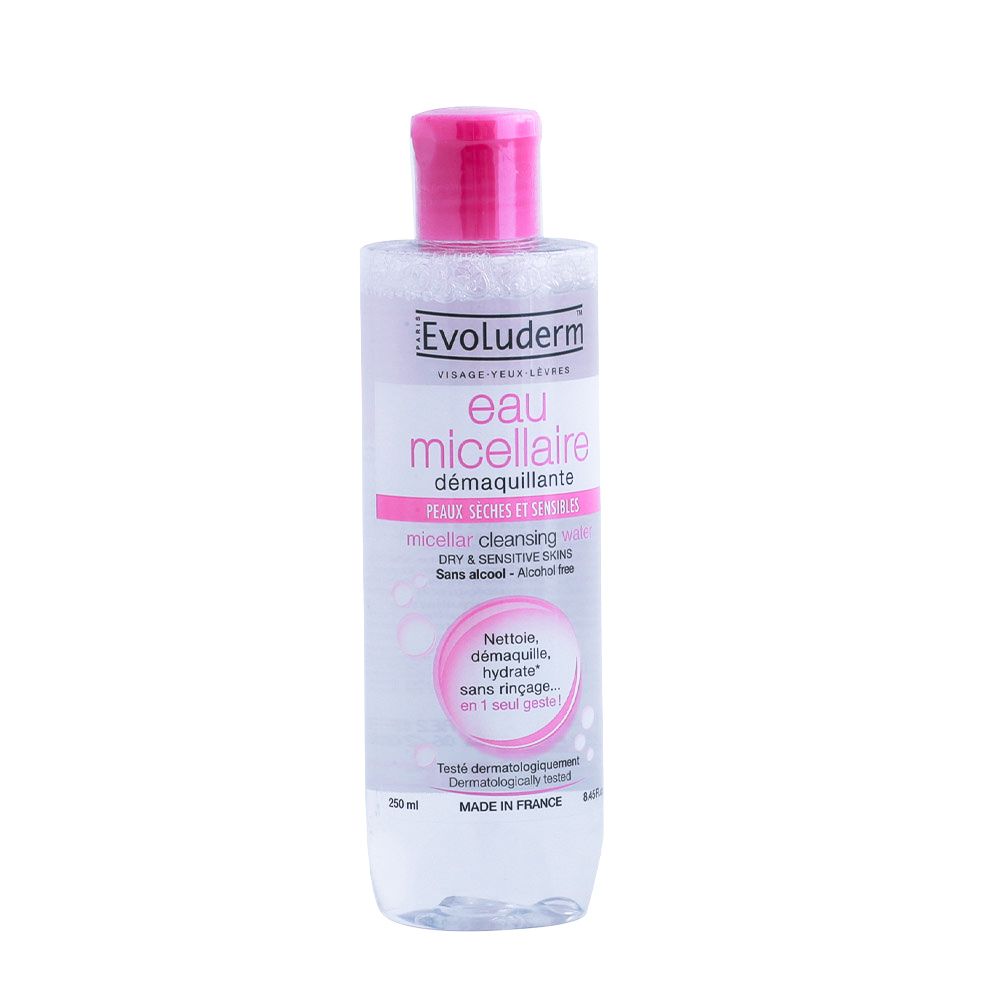 Evoluderm, Micellar water dry & sensitive skin, Gentle makeup remover for dry sensitive skin, 250ml