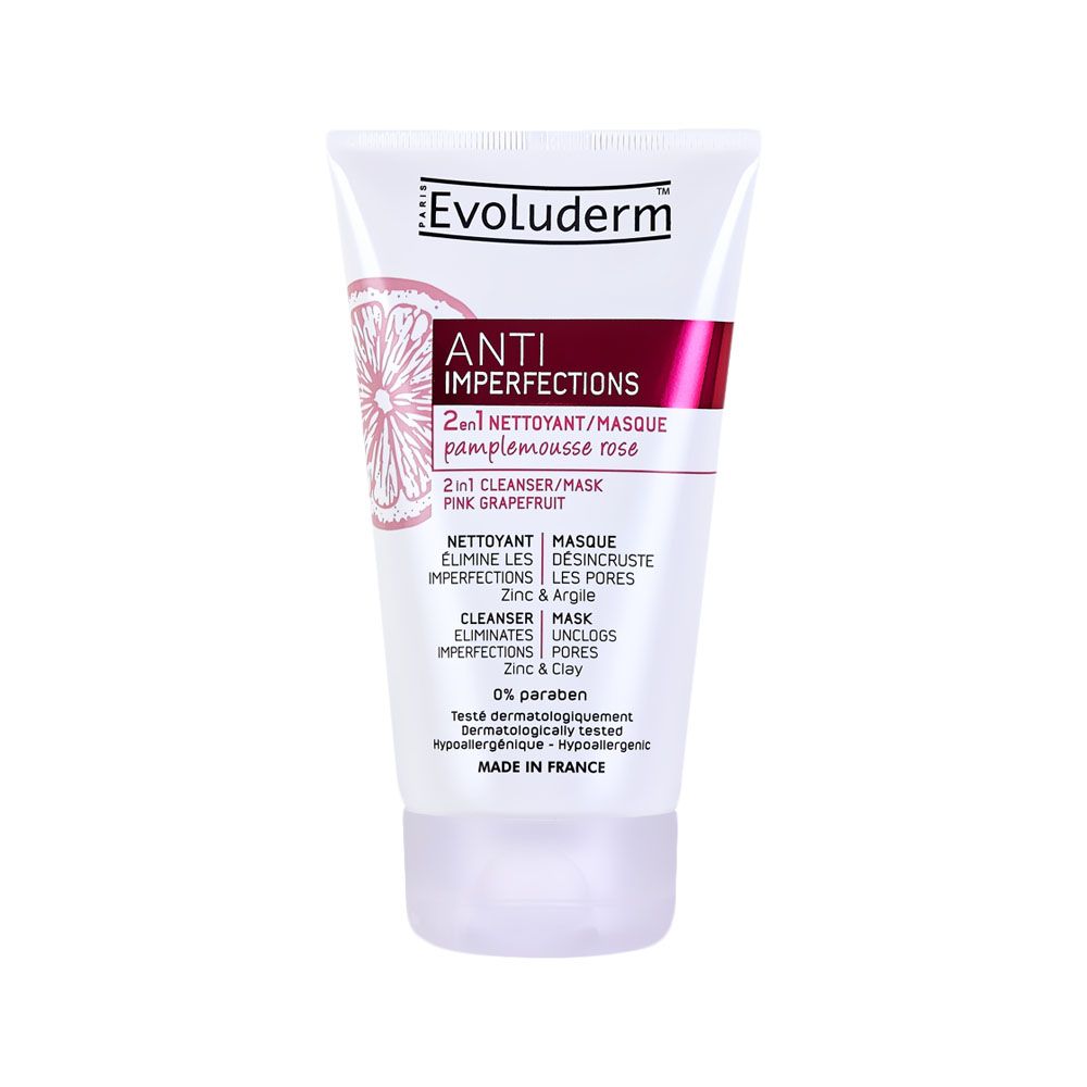 Evoluderm, Anti imperfection 2 in 1 cleanser mask, Dual action cleanser and mask for blemish-prone skin, 150ml