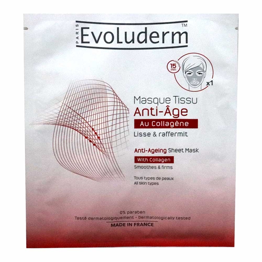 Evoluderm, Anti-Aging with Collagen Sheet Mask, Hydrating collagen sheet mask for youthful skin