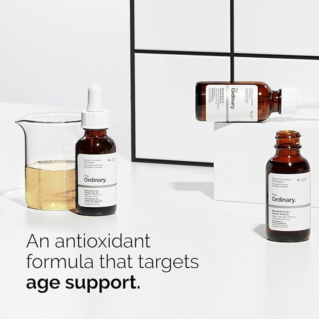 The Ordinary, Resveratrol 3% + Ferulic Acid 3% Antioxidant Serum, Potent antioxidant serum for skin protection, 30ml