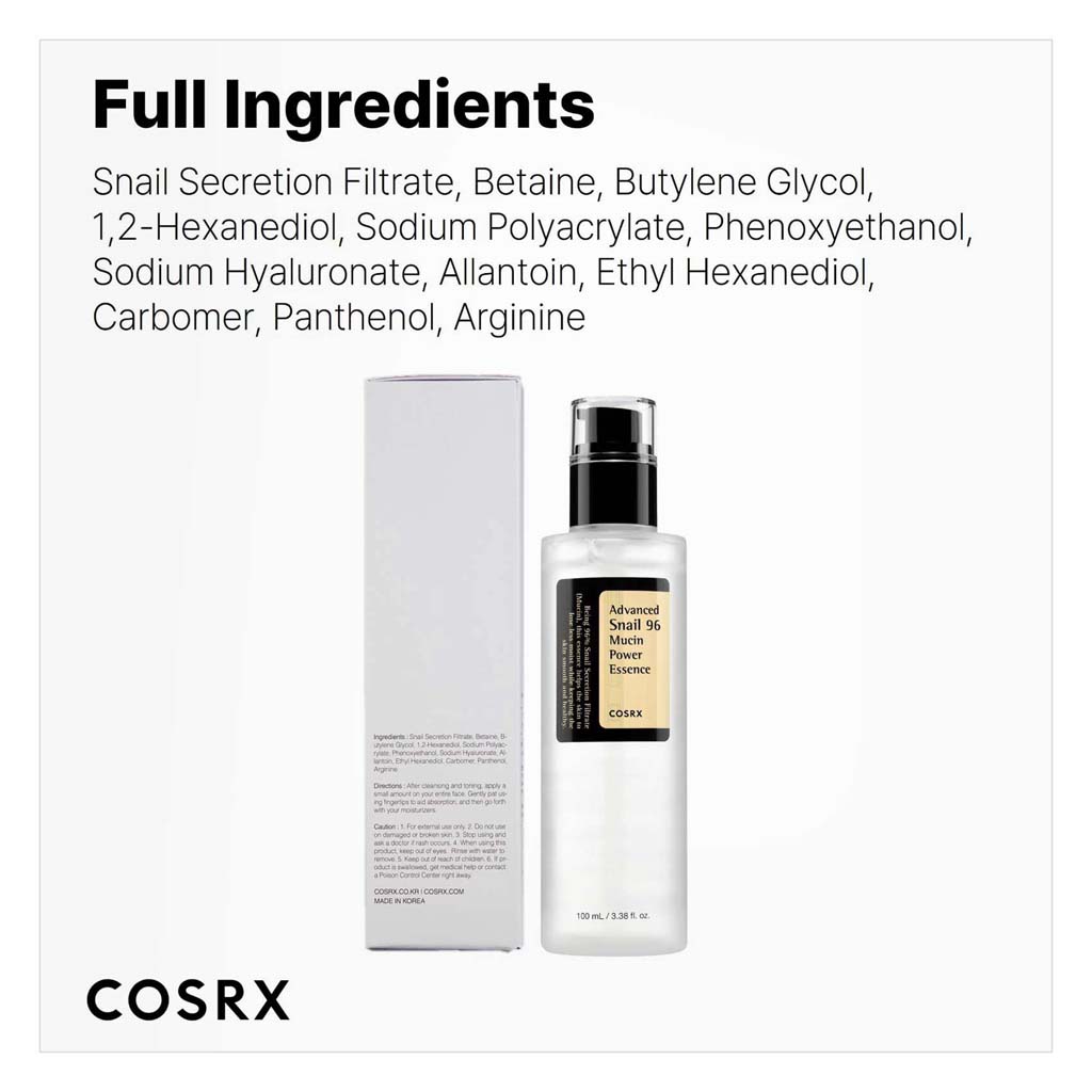 Cosrx, Advanced Snail 96 Mucin Power Essence, Hydrating essence with 96% snail mucin, 100ml