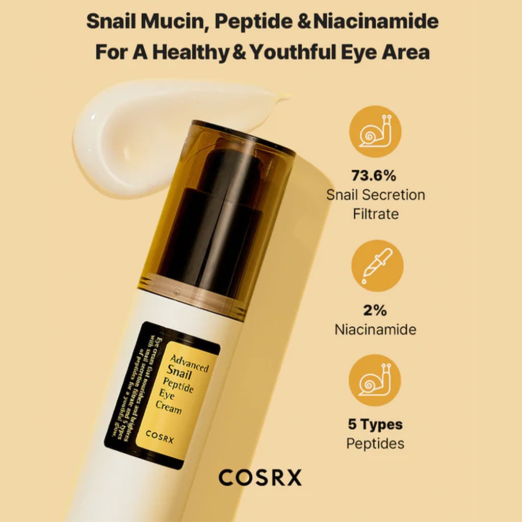 Cosrx, Advanced Snail Peptide Eye Cream, Anti-aging and hydrating eye cream with peptides, 25ml